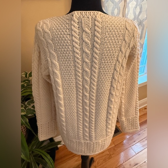 Inis Crafts 100% Wool Cardigan Sweater Cable Knit Square Neck Ivory Womens Sz M - Picture 5 of 15